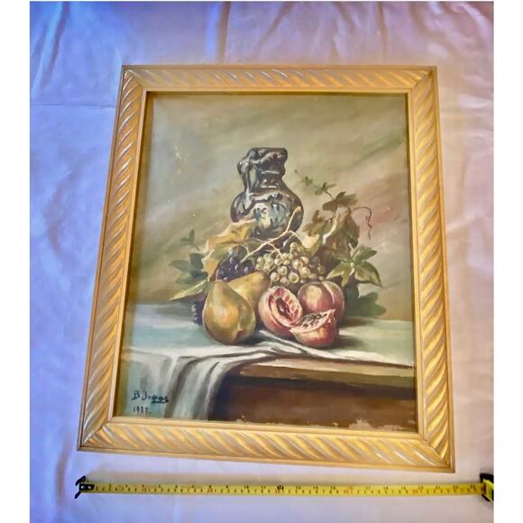 1927 Dutch Oil on Canvas Still Life Study “Fruit With Urn” Signed B. Jopps - Picture 11 of 12